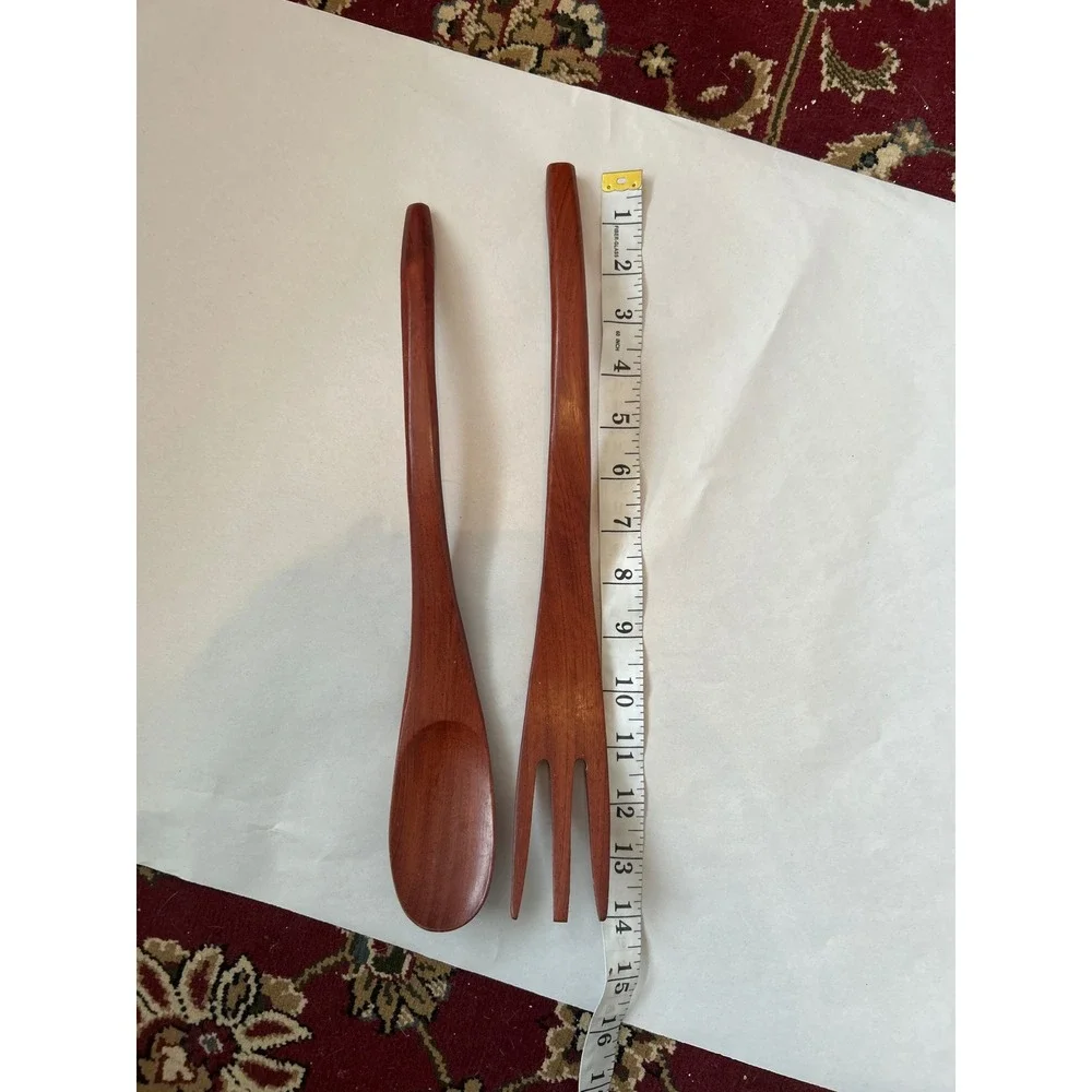 Wooden Salad Servers Spoon Fork Set Serving‎ Utensils Kitchen Tools